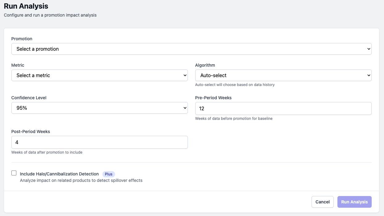 Analysis configuration form