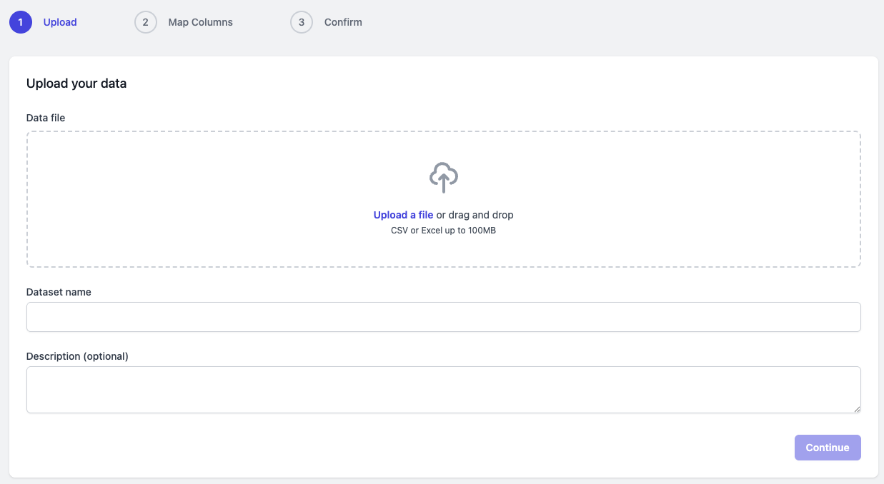 Dataset upload wizard